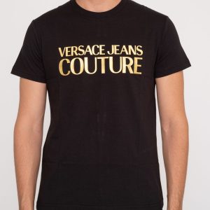Camiseta versace hombre negra logo dorado dolcevitaboutique.