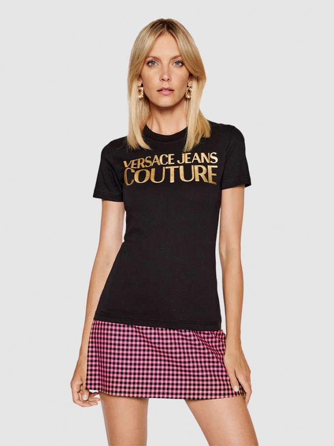 Camiseta versace mujer negra logo dorado dolcevitaboutique.
